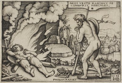 De dood van Hercules, uit De werken van Hercules door Hans Sebald Beham