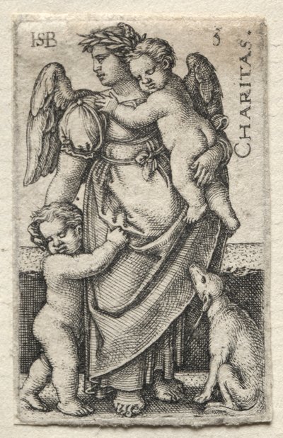 De kennis van God en de zeven kardinale deugden: Liefdadigheid - Charitas door Hans Sebald Beham