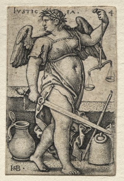 De Kennis van God en de Zeven Hoofddeugden: Gerechtigheid - Justicia door Hans Sebald Beham