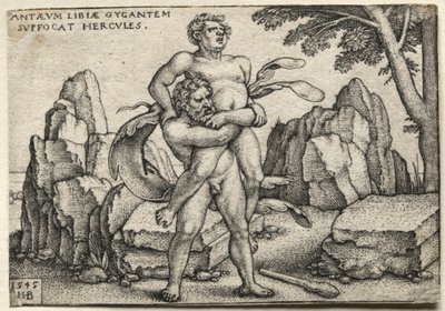 De werken van Hercules: Hercules verplettert Antaeus, 1545 door Hans Sebald Beham