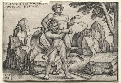 De werken van Hercules: Hercules verplettert Antaeus, 1545 door Hans Sebald Beham