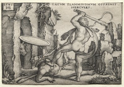 De werken van Hercules: Hercules doodt de reus Cacus door Hans Sebald Beham