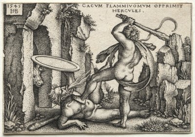 De werken van Hercules: Hercules doodt de reus Cacus, 1545 door Hans Sebald Beham