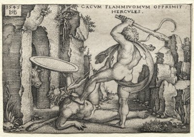 De werken van Hercules: Hercules doodt de reus Cacus, 1545 door Hans Sebald Beham