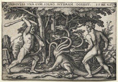 De werken van Hercules: Hercules doodt de Lerneïsche Hydra door Hans Sebald Beham