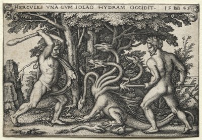 De werken van Hercules: Hercules doodt de Lerneïsche Hydra door Hans Sebald Beham