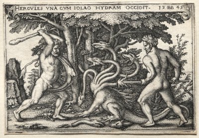 De werken van Hercules: Hercules doodt de Lerneaanse Hydra, 1545 door Hans Sebald Beham