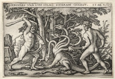 De Werken van Hercules: Hercules Doodt de Lerneïsche Hydra, 1545 door Hans Sebald Beham