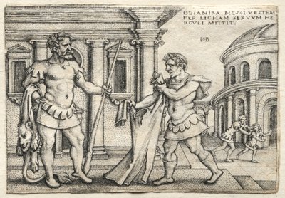 De werken van Hercules: Hercules ontvangt het met het bloed van Nessus doordrenkte kledingstuk, 1542 door Hans Sebald Beham