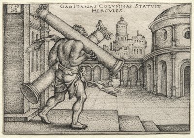 De werken van Hercules: Hercules en de zuilen van Gades door Hans Sebald Beham