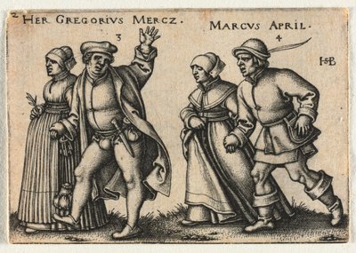 De Boerenbruiloft of de Twaalf Maanden: 3-Her Gregorius Mercz 4-Marcus April door Hans Sebald Beham