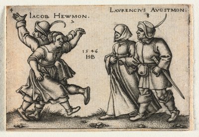 De boerenbruiloft of de twaalf maanden: 7 Jacob Hewmon 8-Laurencius Augstmon door Hans Sebald Beham