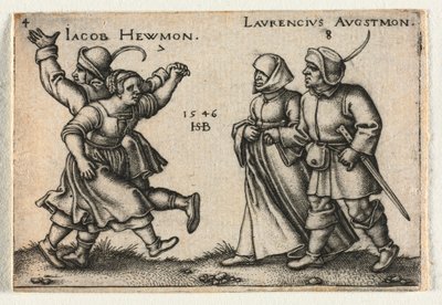 De Boerenbruiloft of de Twaalf Maanden: 7 Jacob Hewmon 8-Laurencius Augstmon, 1546 door Hans Sebald Beham