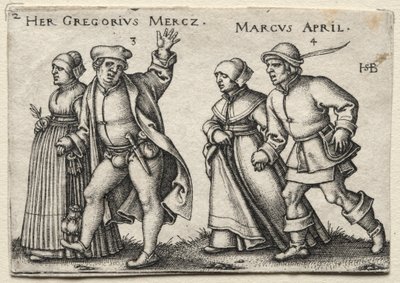 Het Dorpshuwelijk: Her Gregorius Mercz / Marcus April door Hans Sebald Beham