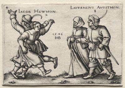 Het Dorpshuwelijk: Jacob Hewmon / Lawrencius Augstmon door Hans Sebald Beham