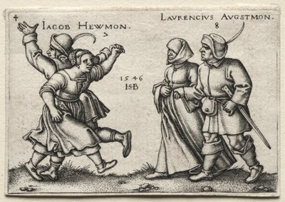 De dorpsbruiloft: Jacob Hewmon Lawrencius Augstmon, 1546 door Hans Sebald Beham