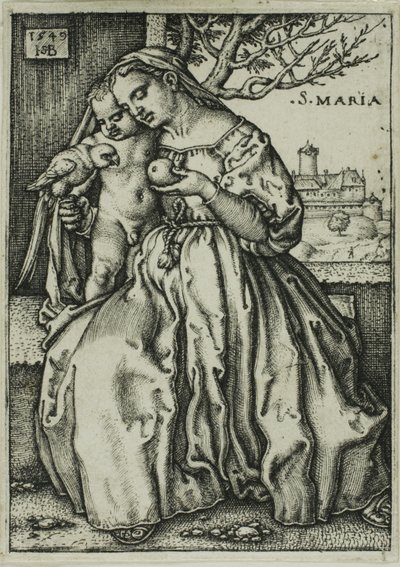 De maagd en het kind met de papegaai door Hans Sebald Beham