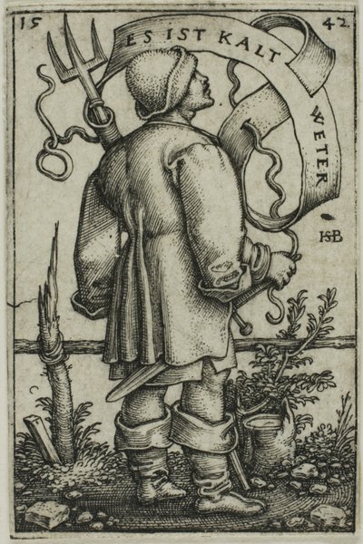 De Weerboer "Es Ist Kalt Weter" door Hans Sebald Beham