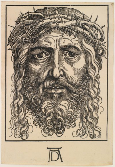 Het hoofd van Christus gekroond met doornen door Hans Sebald Beham