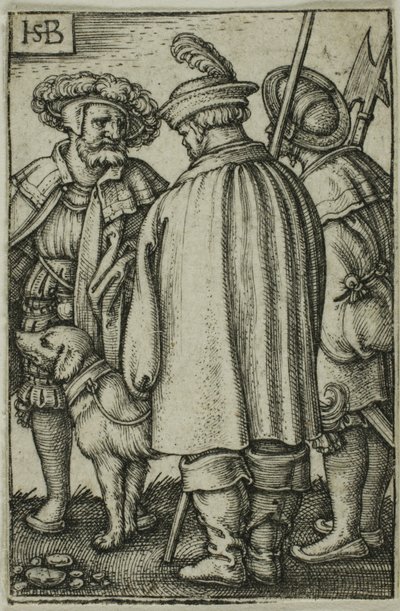 Drie soldaten en een hond door Hans Sebald Beham