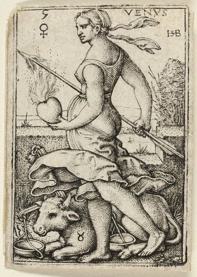 Venus, plaat vijf uit De zeven planeten met de dierenriemen door Hans Sebald Beham
