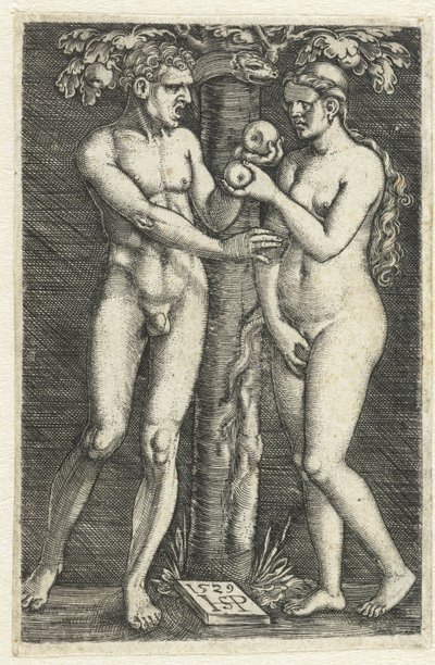 Verzoeking van Adam en Eva in het paradijs door Hans Sebald Beham