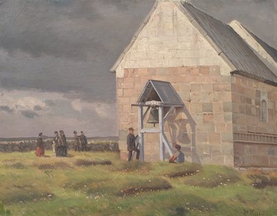 Een Storm die Opsteekt Achter de Nørre Vium Kerk, Jutland door Hans Smidth