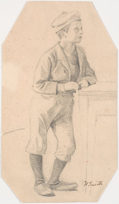 Jongen die tegen een tafel leunt door Hans Smidth