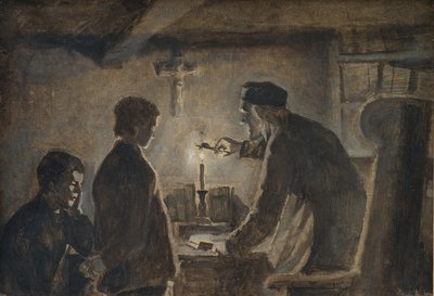 Pastoor Sören blaast de kaars uit op oudejaarsavond door Hans Smidth