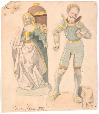 Studie met twee figuren naar het altaarstuk in de kerk van Estvad, Ringkøbing amt door Hans Smidth
