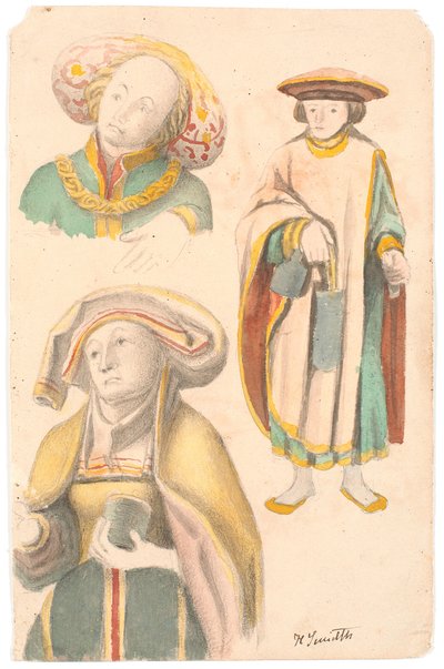 Studie met drie figuren naar het altaarstuk in de kerk van Estvad, Ringkøbing amt door Hans Smidth