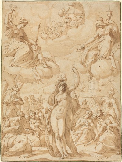 Allegorie van Minerva als hoofd van de muzen door Hans Speckaert