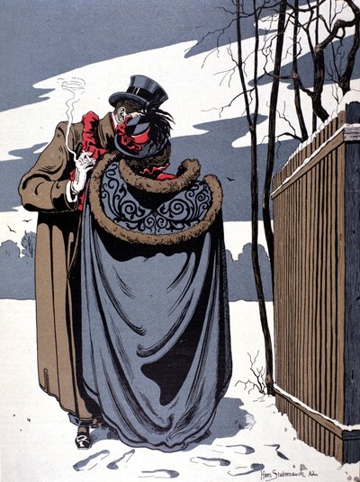 Op sneeuw, galante scène door Hans Stubenrauch