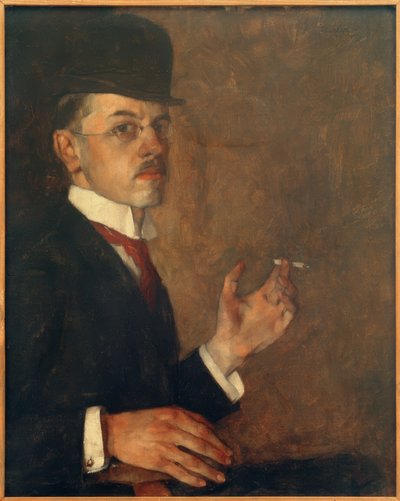 Zelfportret met sigaret door Hans Sutter