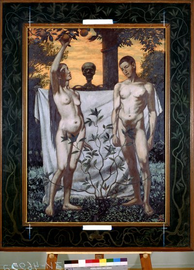 Adam en Eva. Schilderij van Hans Thoma. Olie op doek door Hans Thoma
