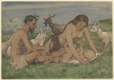 De familie van de faunen door Hans Thoma