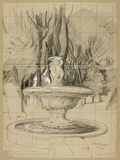 Fontein met putti in de tuin van de Villa Borghese door Hans Thoma