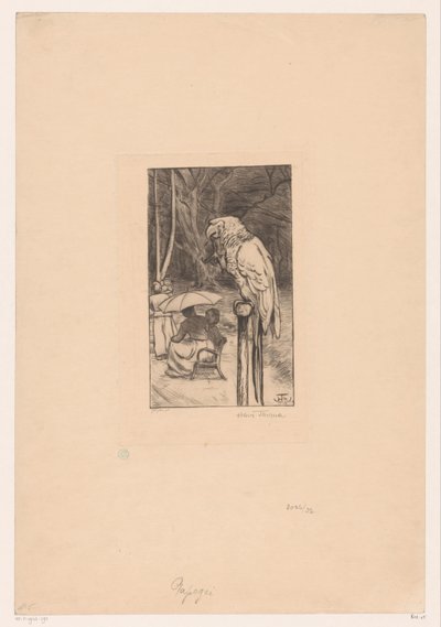 Papegaai en vier figuren door Hans Thoma