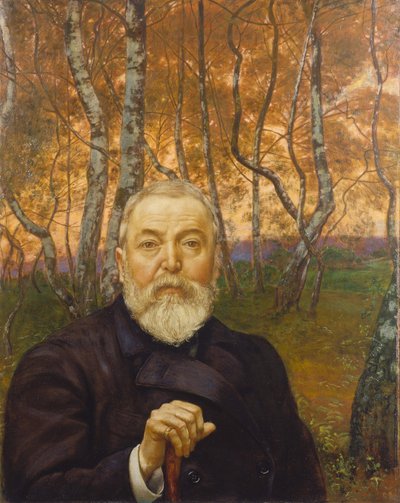 Zelfportret in een berkenbos door Hans Thoma