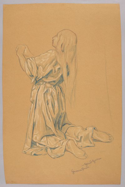 Studie van een knielende vrouw door Hans Thoma
