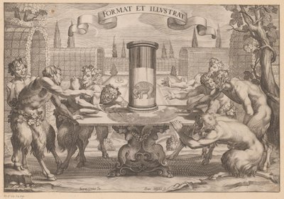 Saters rondom een anamorfose van een olifant door Hans Troschel