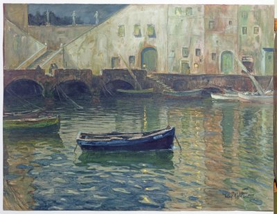 Haven in maanlicht, ca. 1900 door Hans Volcker