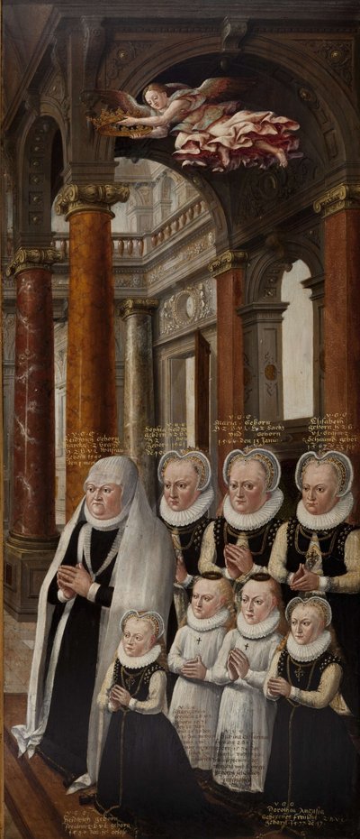 De Familie van Julius van Brunswijk-Lüneburg en Hedwig van Brandenburg. Vleugel van het Epitaph-altaarstuk door Hans Vredeman de Vries