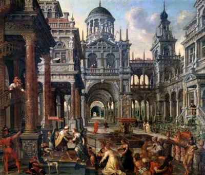 De koningin van Sheba voor Salomo, 1601 door Hans Vredeman de Vries