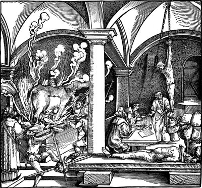 Marteling. Illustratie uit het boek Phisicke Against Fortune door Petrarca, 1532 door Hans Weiditz the Younger