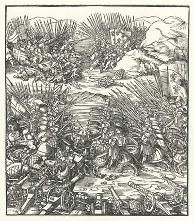 Slag tussen de Franse en Venetiaanse legers tijdens de Oorlog van de Liga van Cambrai, 1509 door Hans after Burgkmair