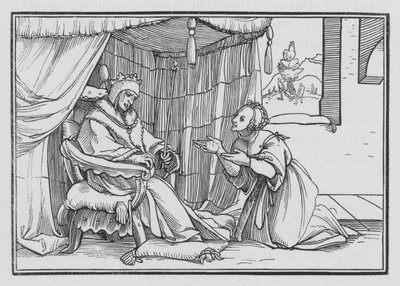 Abisag verzorgt David, 1 Koningen I, 3 door Hans after Holbein the Younger