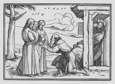 Abraham ontvangt drie engelen, Genesis XVIII, 2 door Hans after Holbein the Younger