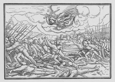 Een engel vernietigt het Assyrische leger, 2 Kronieken XXXII, 21 door Hans after Holbein the Younger