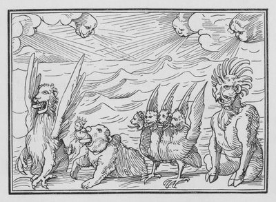 Daniels Visioen van de Vier Beesten door Hans after Holbein the Younger